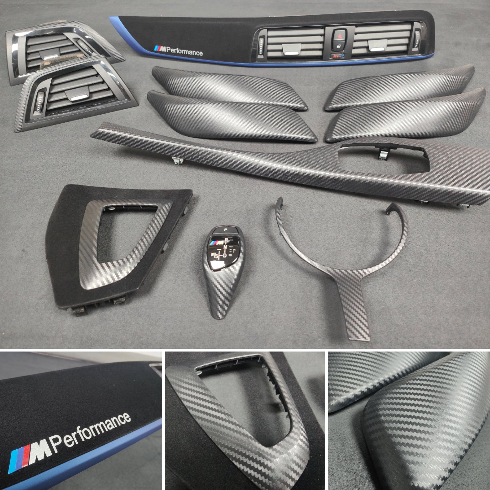 BMW F20 F21 F22 F23 LCI-2 CUSTOM INTERIOR TRIM SET - 3D MATT BLACK CARBON / BLUE ACCENT - WRAPPING SERVICE